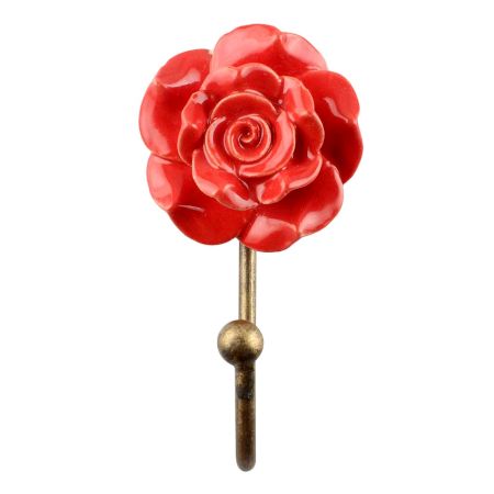 Red Flower Ceramic Wall Hook 